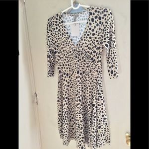 Three quarter sleeves wrap front midi dress